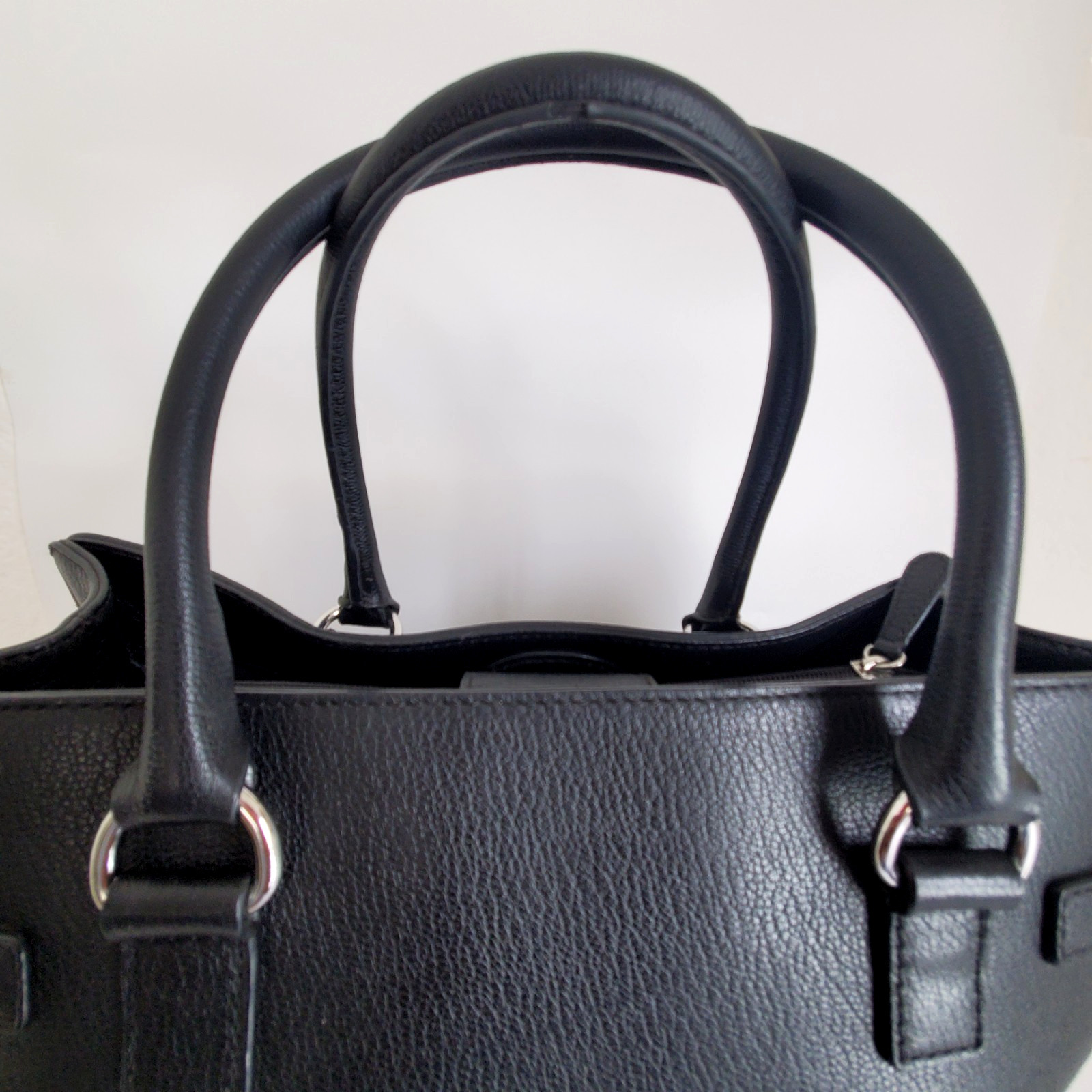 MK HAMILTON BLACK PEBBLED LEATHER SATCHEL HAND BAG SILVERSTONE HARDWARE MEDIUM