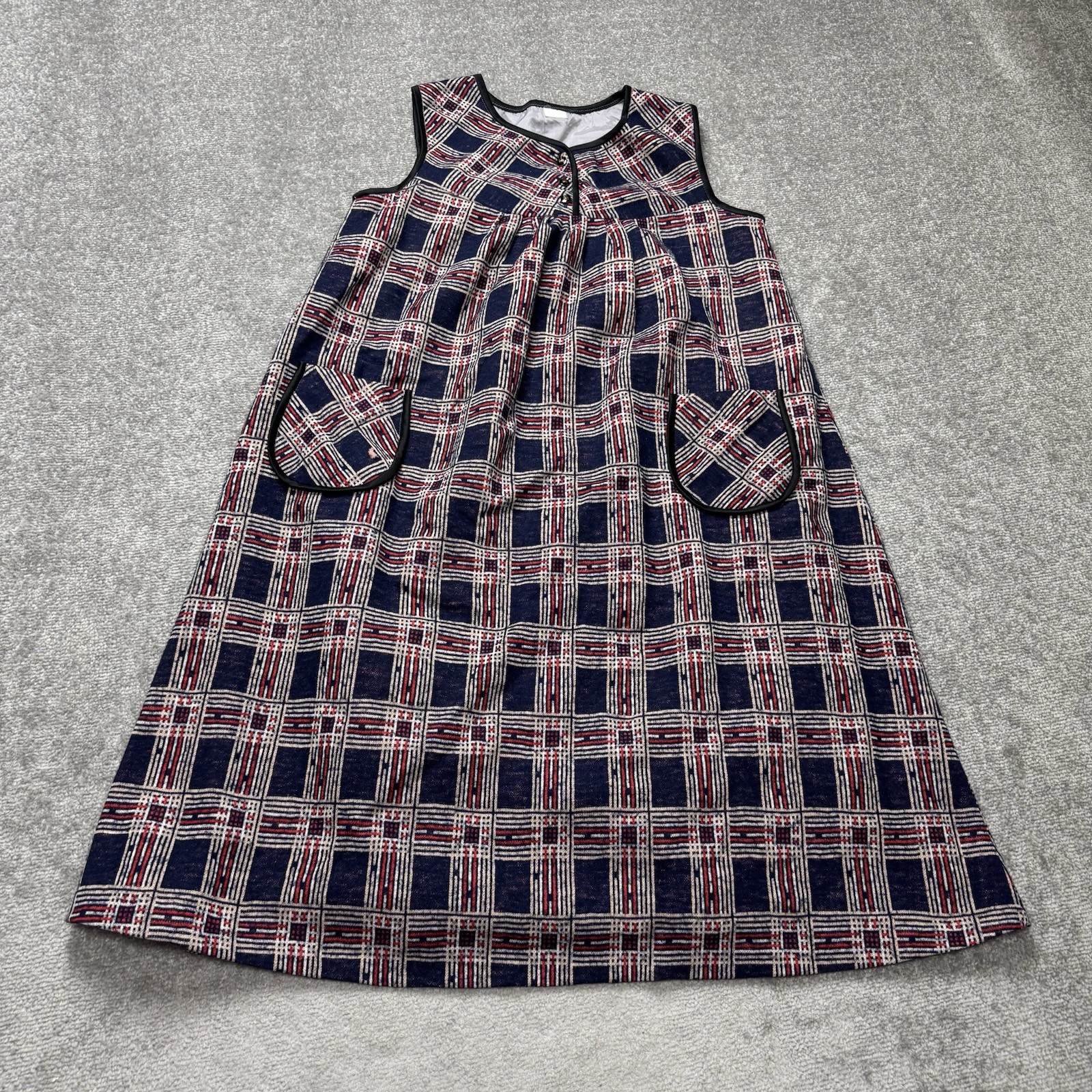 Vintage 70’s 60’s Mod A Line House Dress Plaid Blue Size Medium