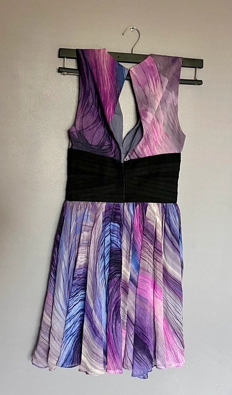 Elizabeth and James Purple/Pink/Black/Blue Abstract V-Neck Fit & Flare Dress 2