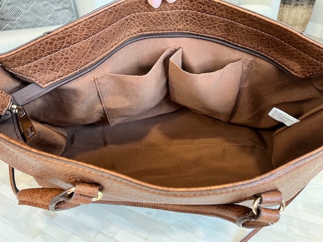 Brown Pebbled Faux Leather Tote Satchel Shoulder Bag Tassel Zip Pocket Purse