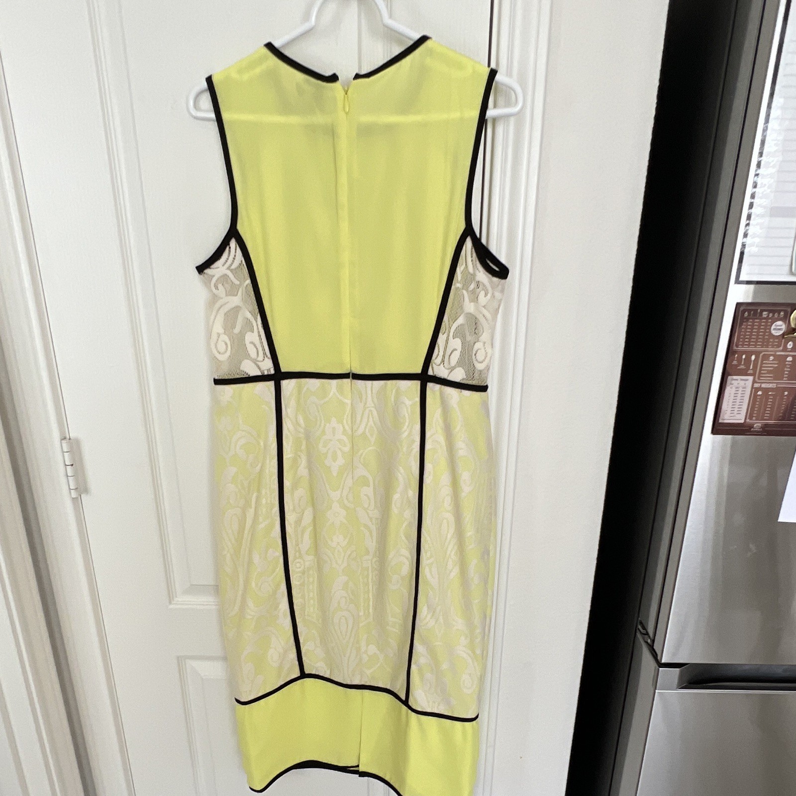 NWT ASOS Dress 12 / 16 Yellow Lace Pencil Bodycon Black Trim Sleeveless Party US