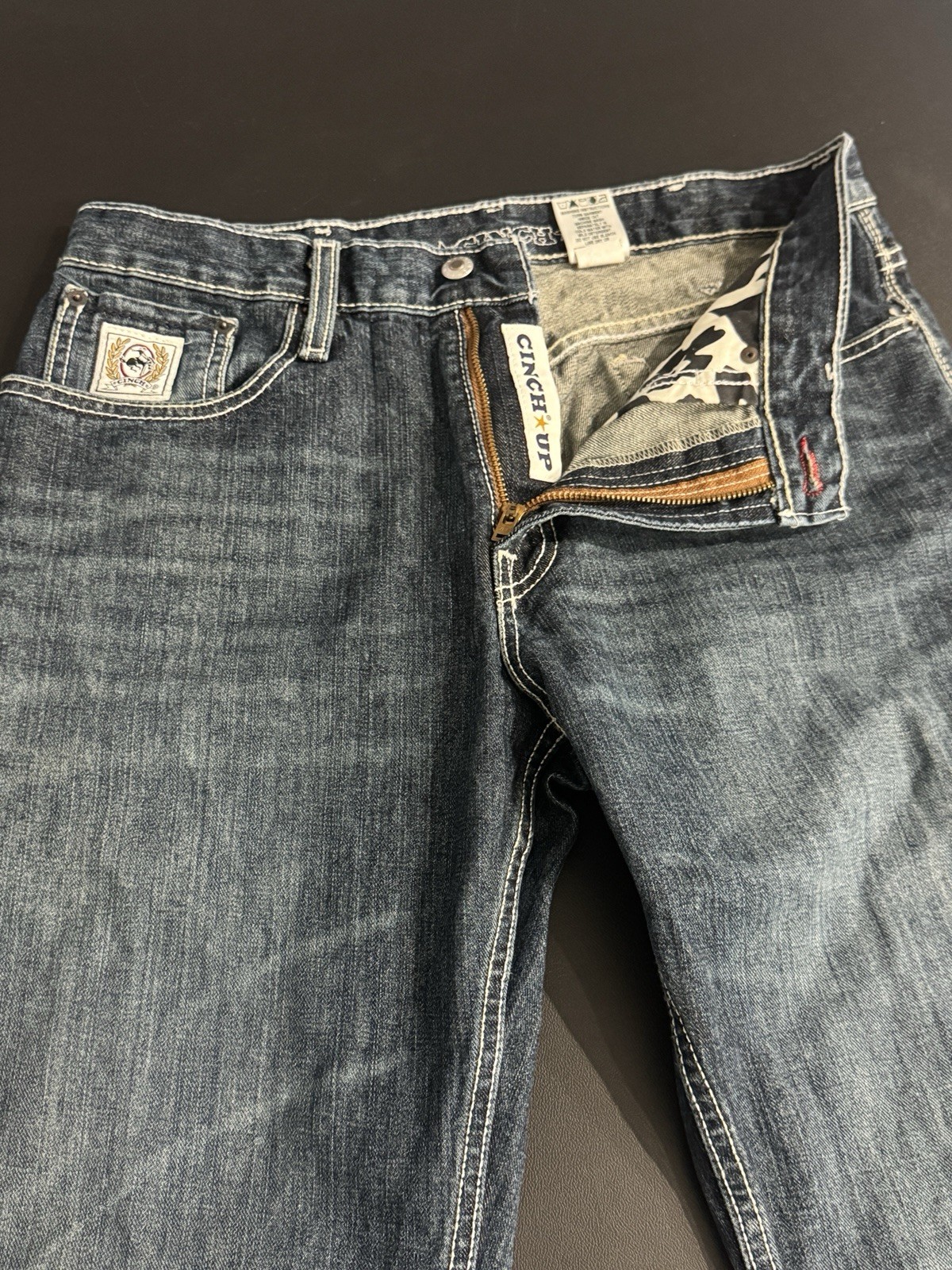 Cinch Men’s Blue Denim Jeans Straight Leg Regular Fit Mid Rise Medium Wash