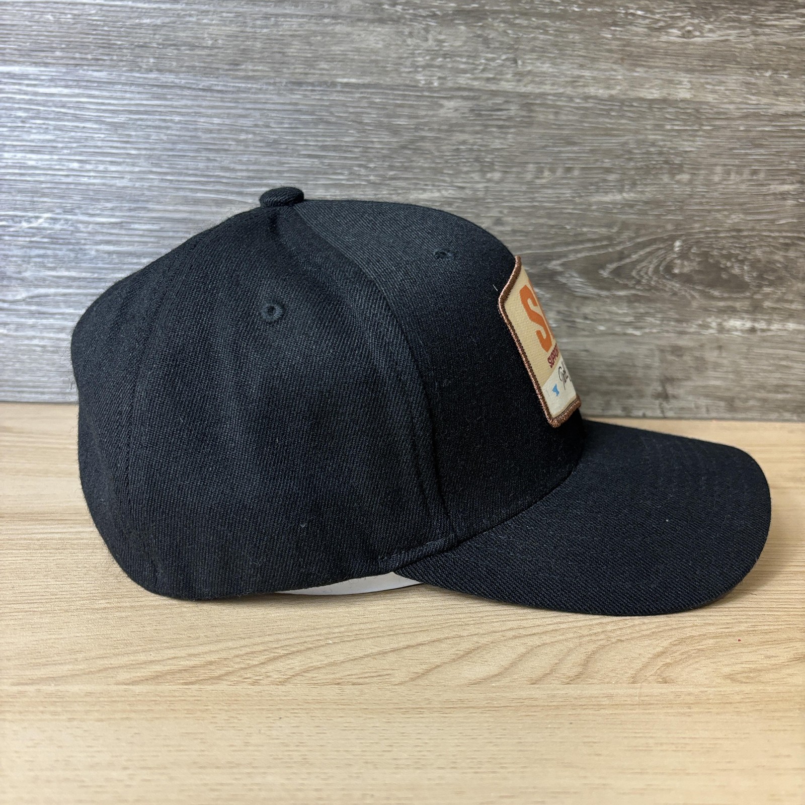 Troll Co Clothing Hat Cap Fitted Mens L-XL Black Patch Support Blue Collar SBC