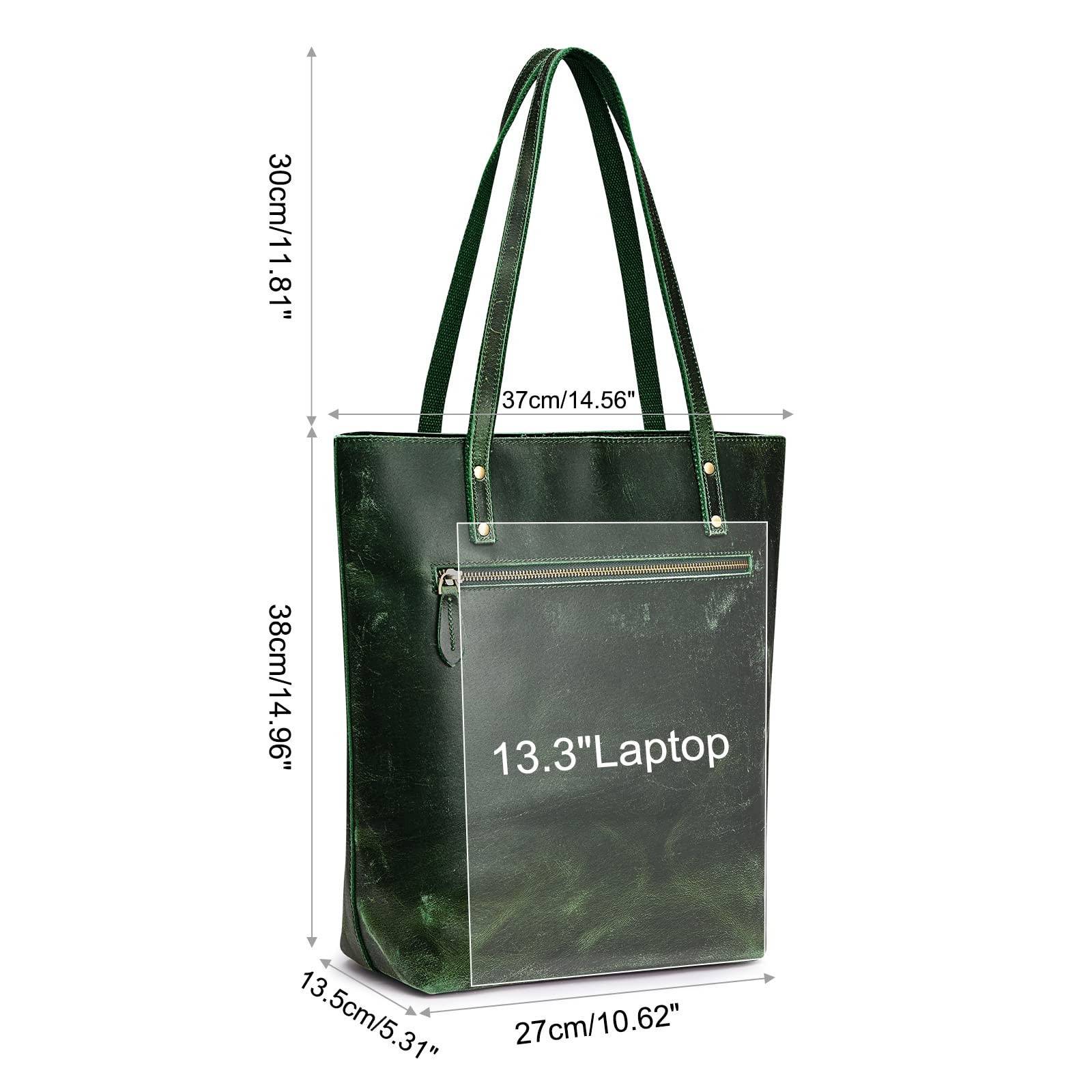 Leather Tote Bag for Women Work Handbag with Luggage Sleeve