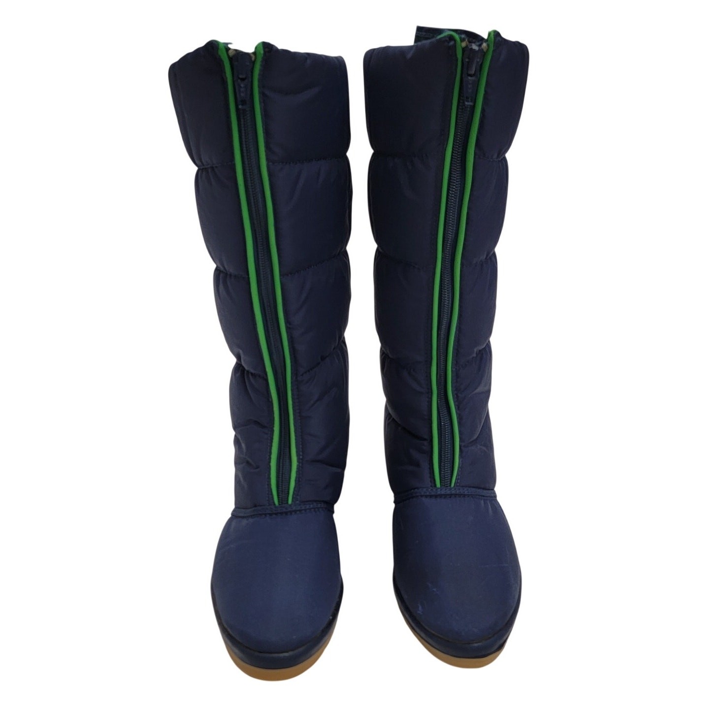 Vintage Sporto Womens 8 Blue Quilted Snow Boots Green Zip Front Winter READ
