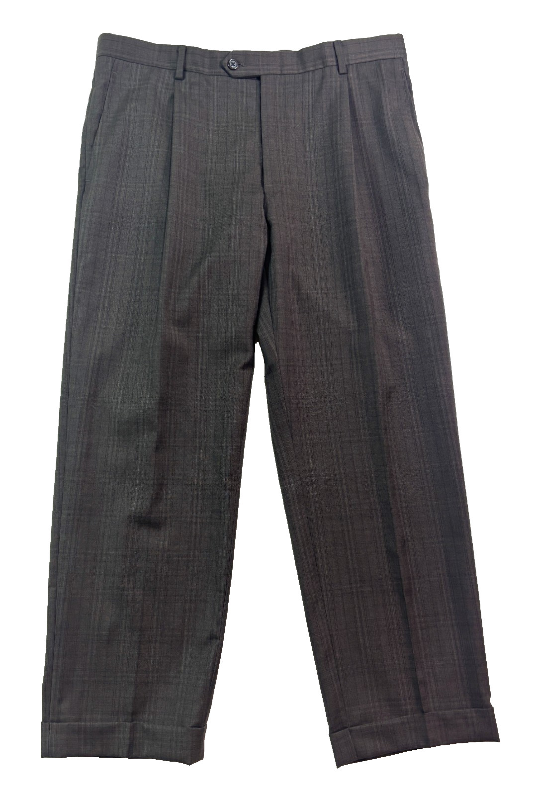 Hart Schaffner Marx 42R 36×29 2pc Pant Suit Brown Plaid Recent Modern Wool USA