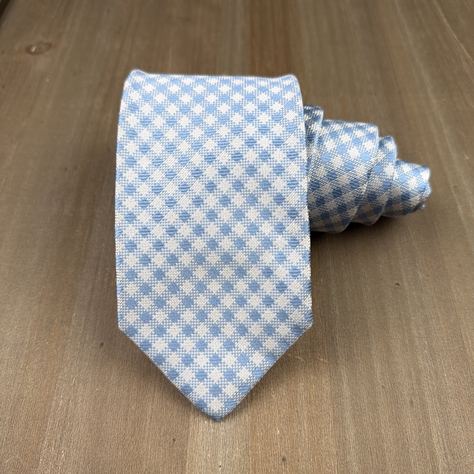 Robert Talbott Best of Class Silk Tie Designer Blue/White Made in USA 3.25″ 60″