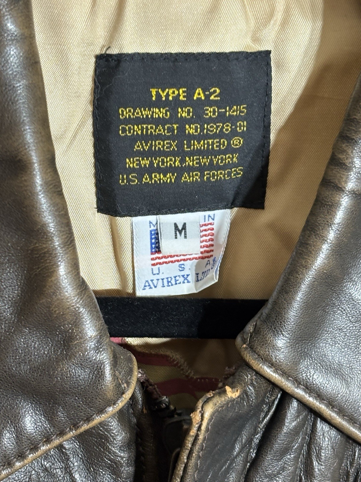 Avirex A-2 Leather Jacket Bomber Jacket Vintage, USA US Army Air Forces