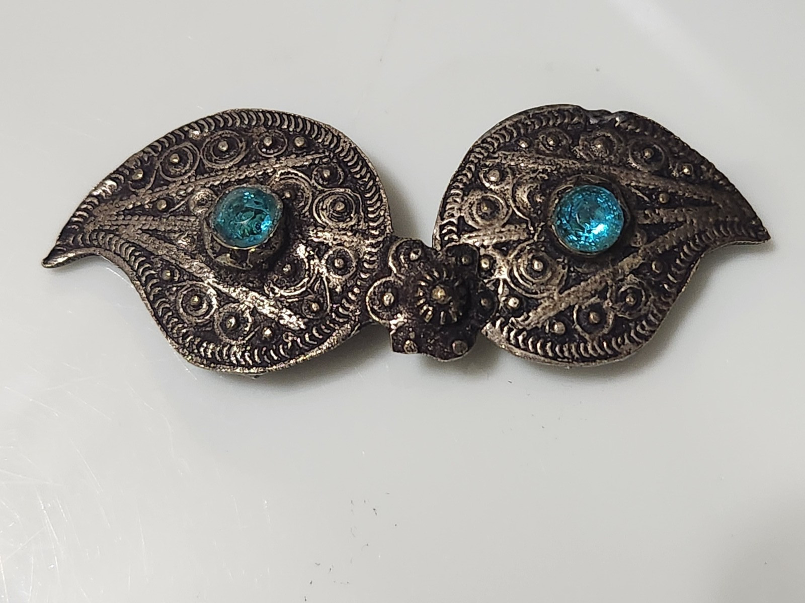 Antique Ottoman Buckle Silver Plated with Turquoise Glass 3.25″ x 1.25″