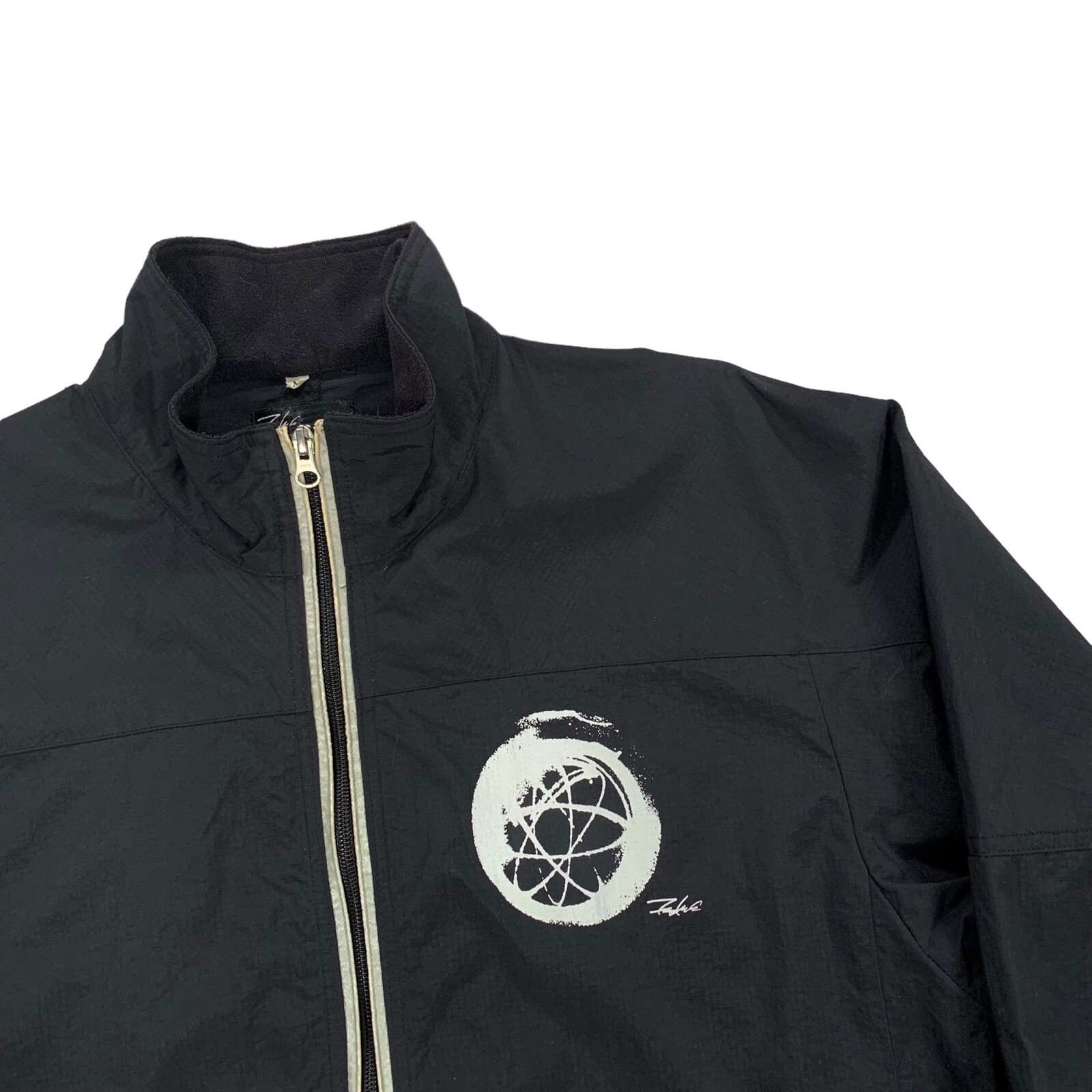 Vintage Futura Laboratories Black & Silver Zip Up Windbreaker Jacket Size Medium