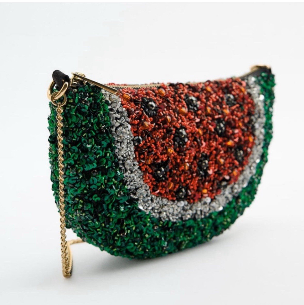 ZARA Watermelon Red Green Sequin Beaded Embroidered Jewel Handbag Crossbody Bag