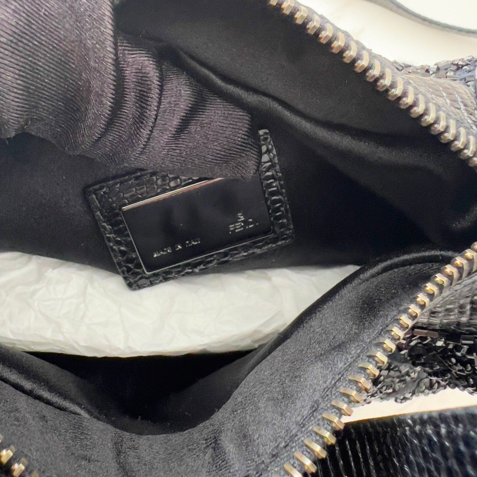 Vintage Fendi Black Rose Lizard trimmed Embellished Oyster Bag