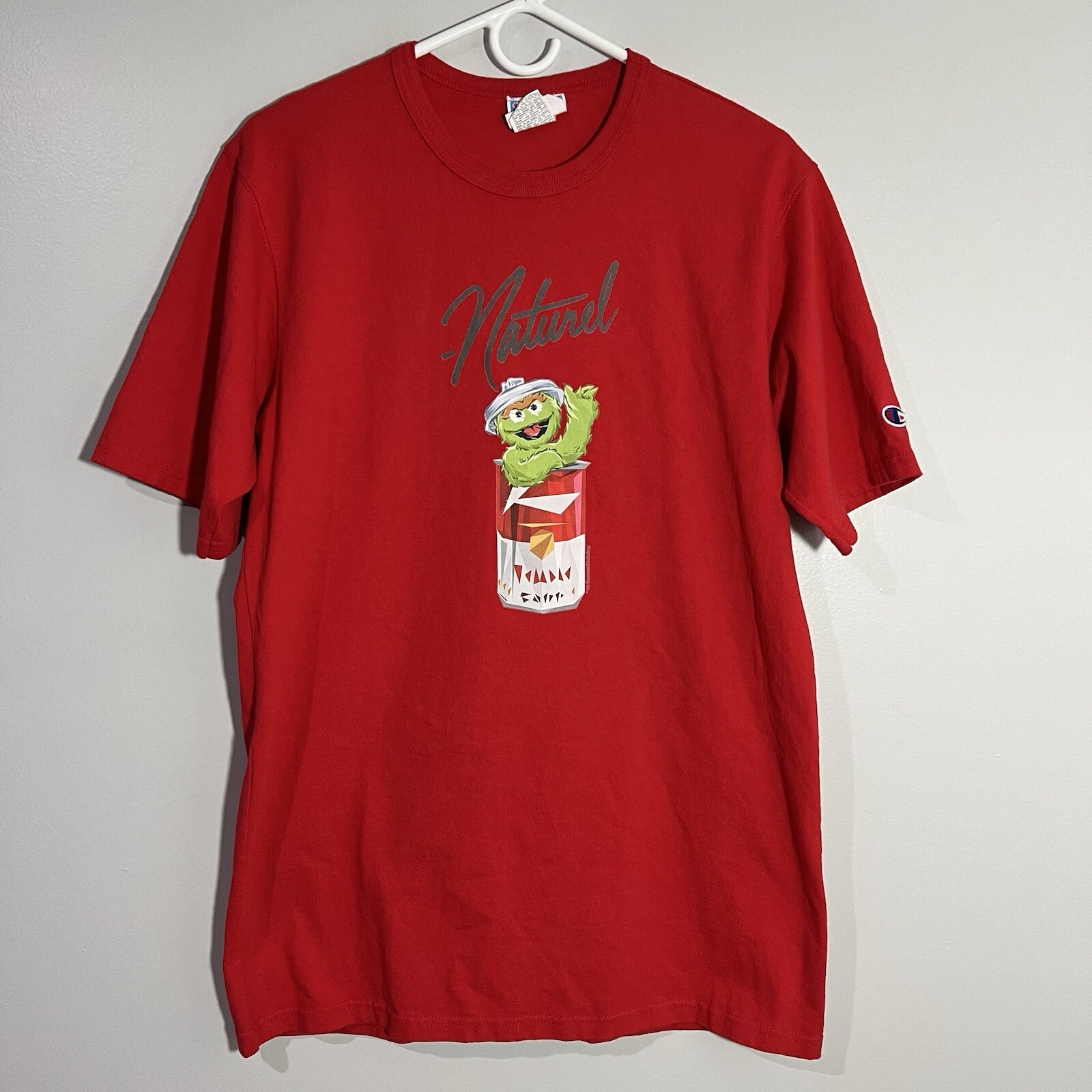 Champion Naturel Sesame Street Oscar Grouch Red T-Shirt Mens Large