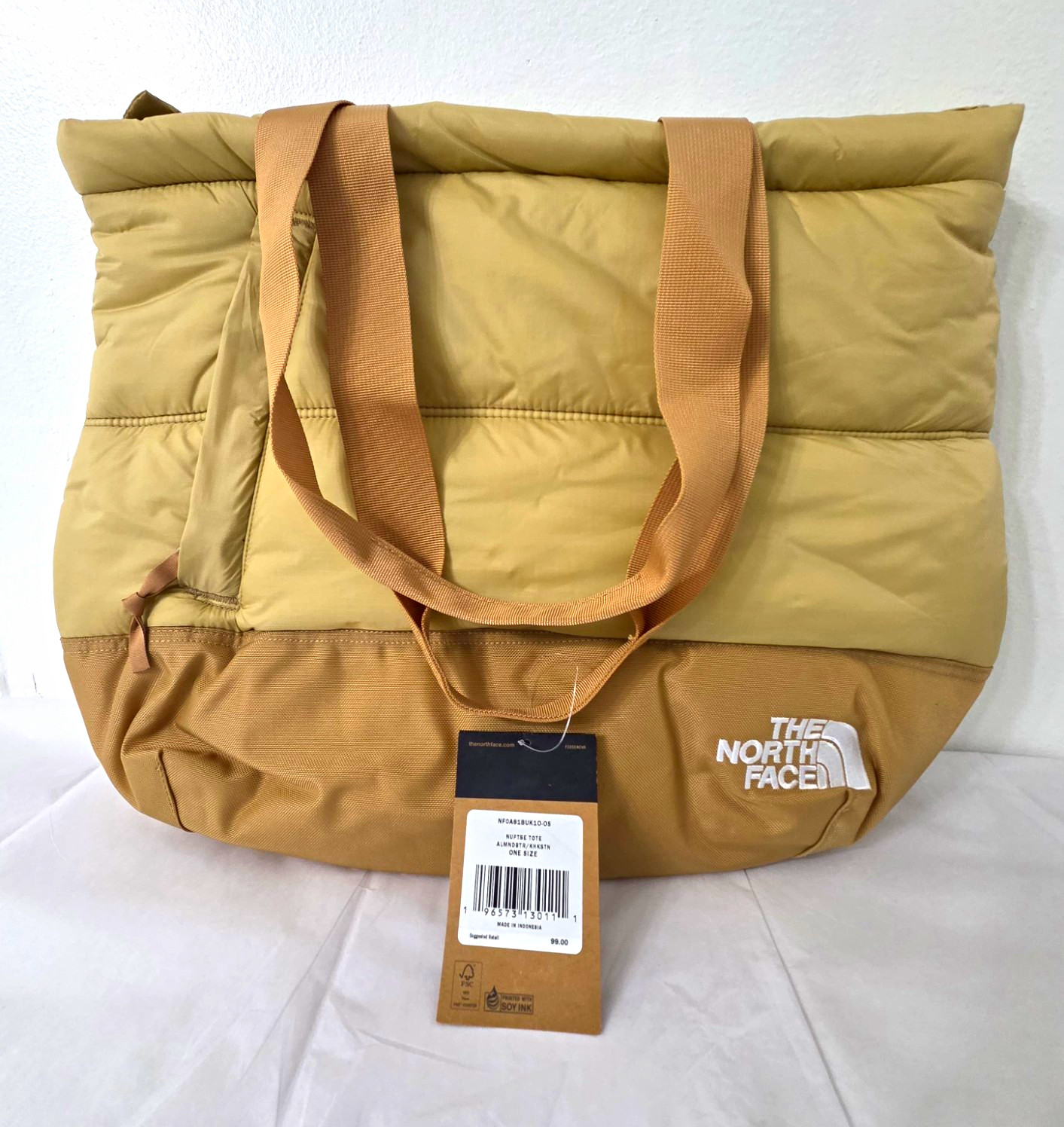 The North Face Nuptse Tote: Almond Butter/Khaki -large inside laptop pouch (New)