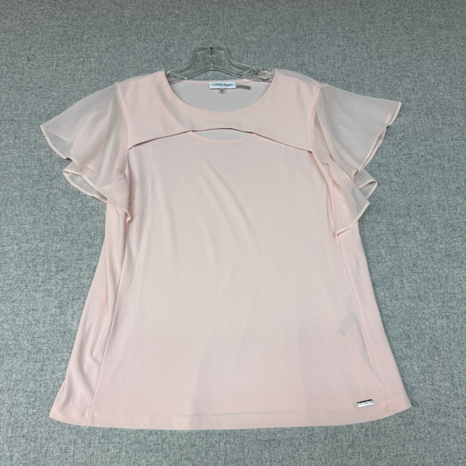 Calvin Klein Blouse Small Pink Cutout Neck Flutter Sleeve Dressy Top Shirt Women