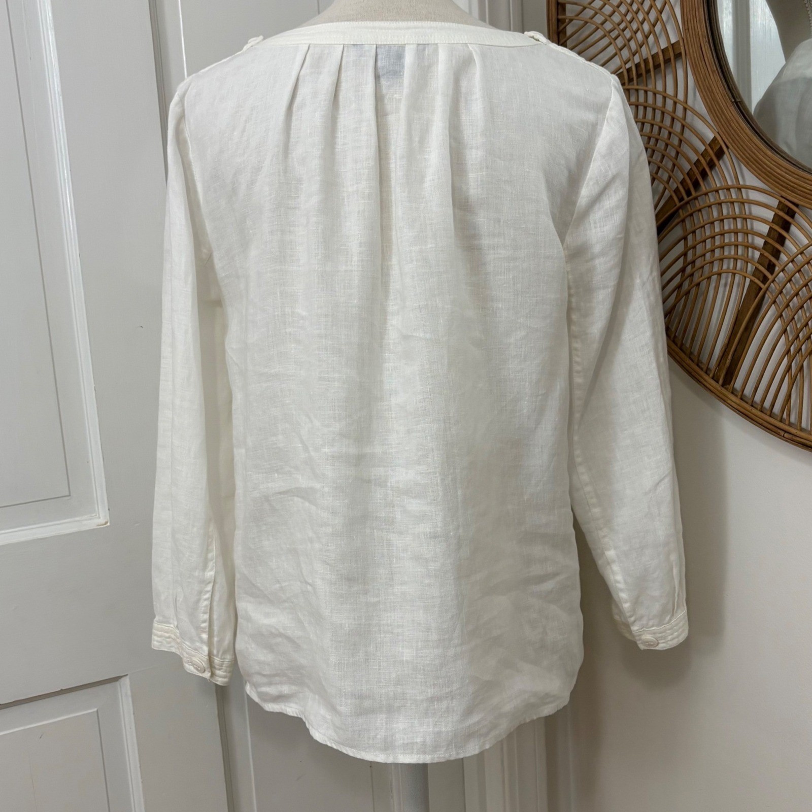 J.Crew 100% Linen Blouse S White Coastal Chic Top Capsule Minimalist Classic