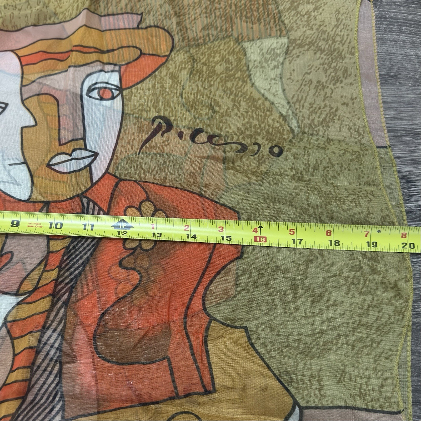 Vintage Picasso Art To Wear Cubist Scarf Wrap Abstract Shawl 64” X 20” Orange