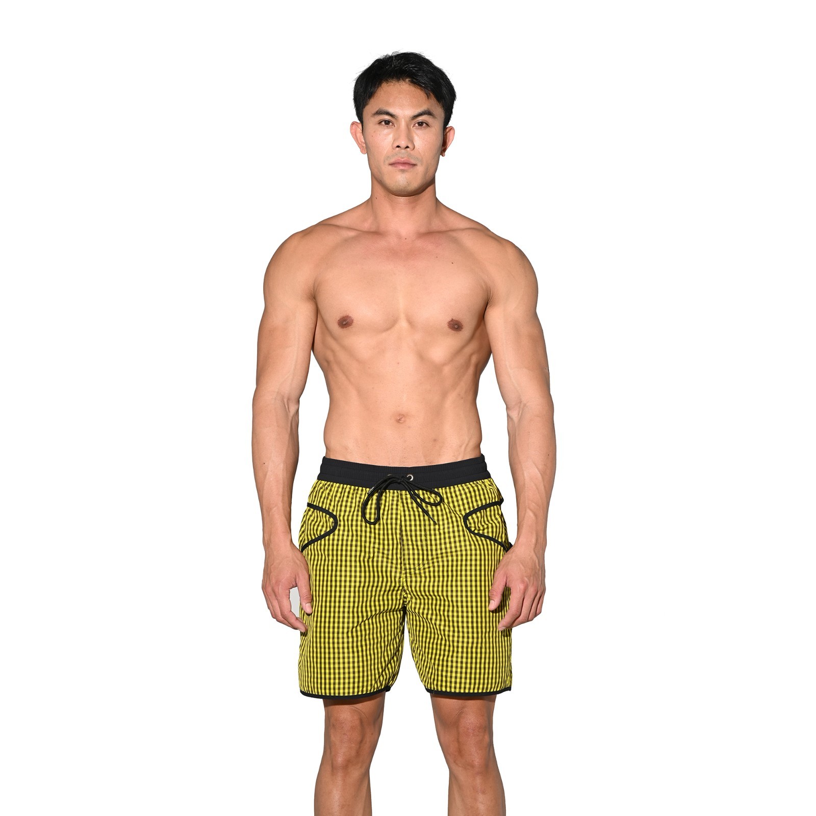 Men’s Lightweight Pocket Board Shorts Fast Dry Surf Lining Swimwear Plaid B4570