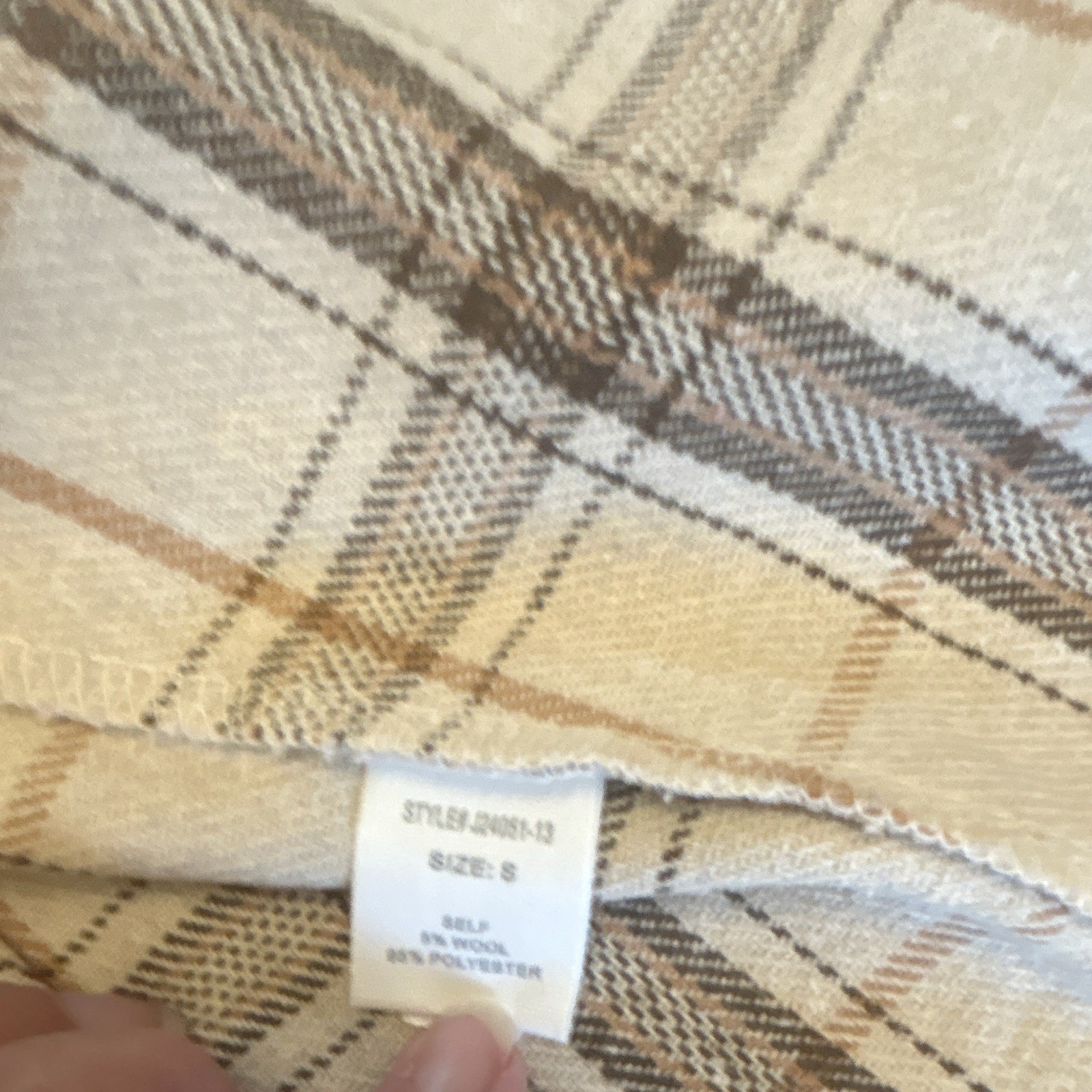 Altard State Women’s Plaid Shawl/Wrap Beige Brown White Trim Hand Wash
