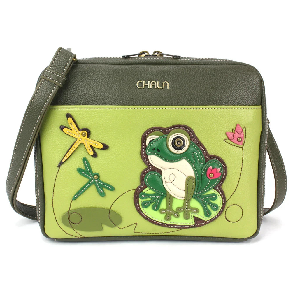 NEW CHALA GREEN TREE FROG COMPANION ORGANIZER CROSSBODY FAUX LEATHER