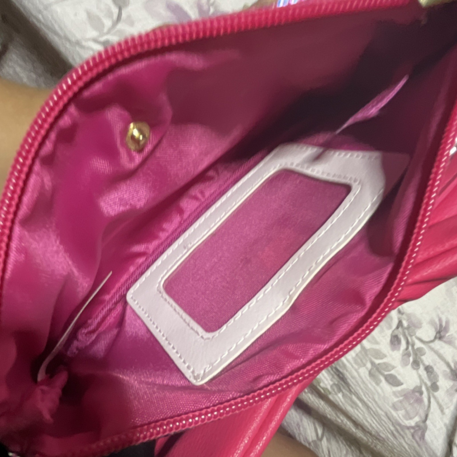 Pink Glitter Bow Crossbody Clutch Zip Closure Gold Chain Strap Lined