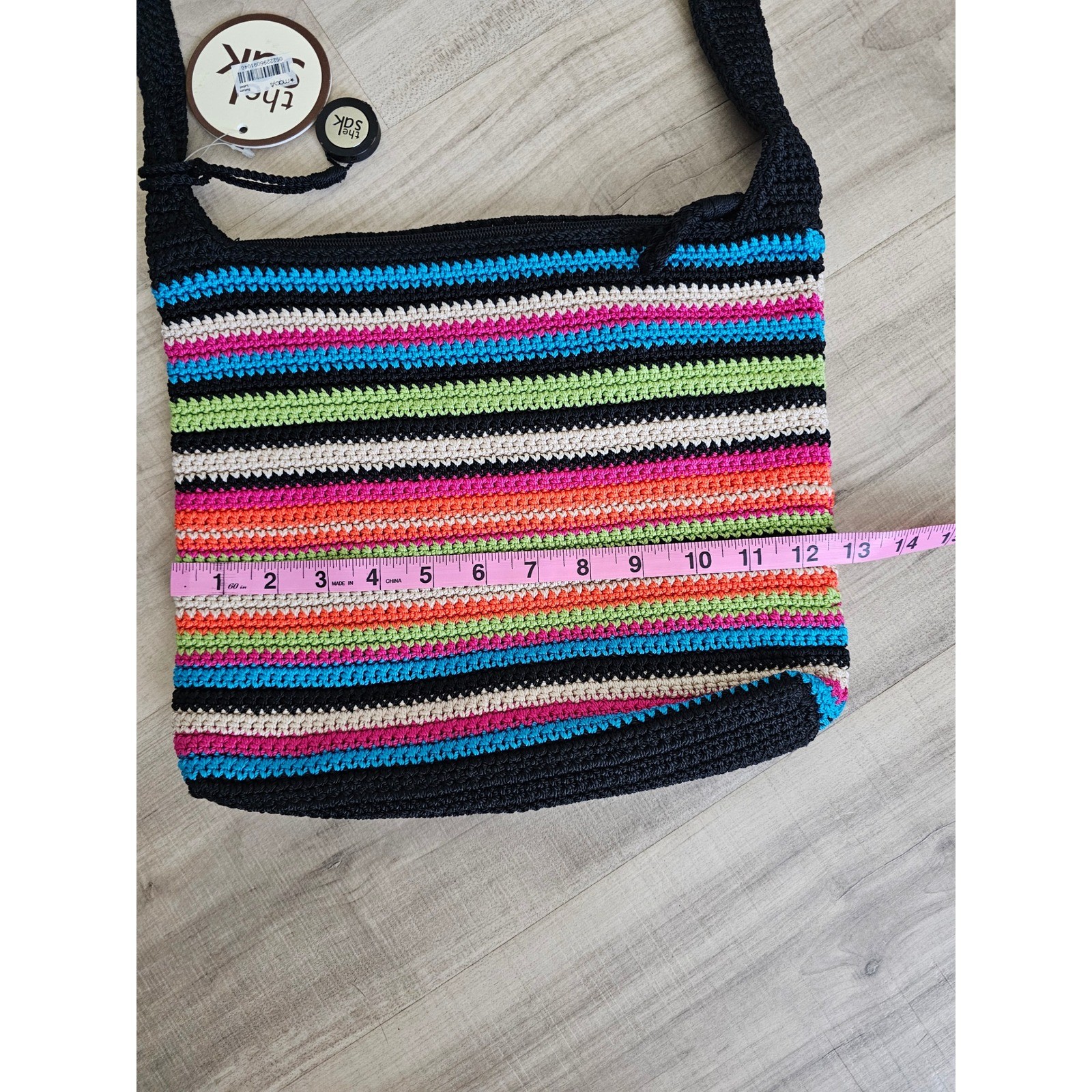 The Sak Casual Classics Crochet Shoulder Bag Multi Color Striped Knit Purse NEW