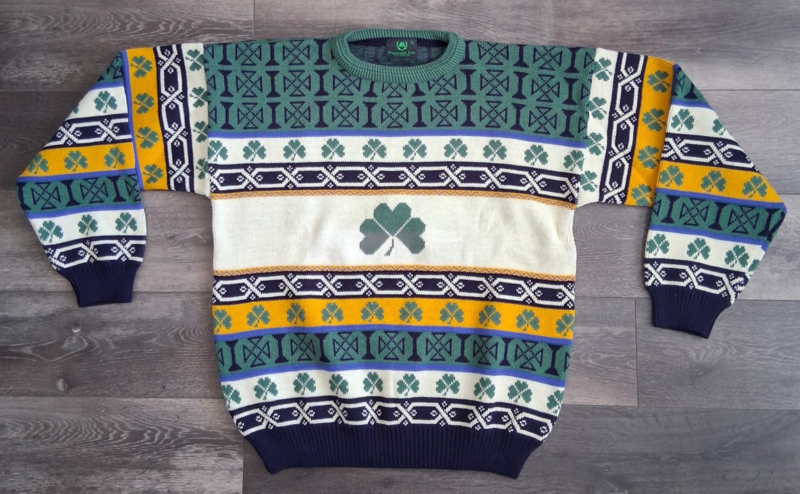 Vintage Emerald Isle Irish Shamrock Knit Sweater Size XL Made In Ireland NWOT