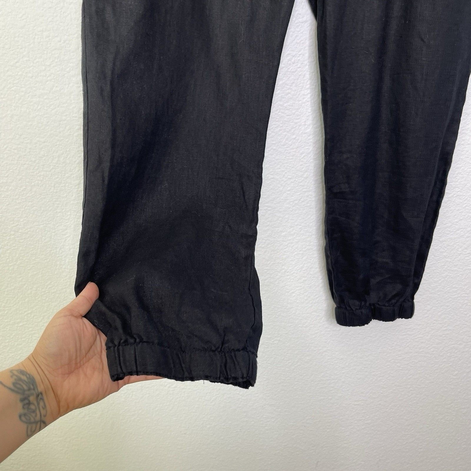 Johnny Was Pete & Greta Pants Large Black Linen Tapered Minimalist Lagenlook