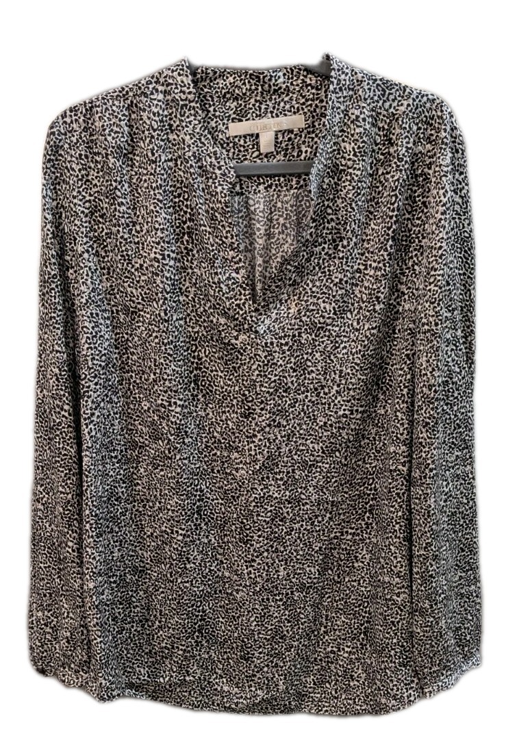 Nordstrom Collection Women L V Neck Tunic Animal Print Silk Lightweight Long Slv