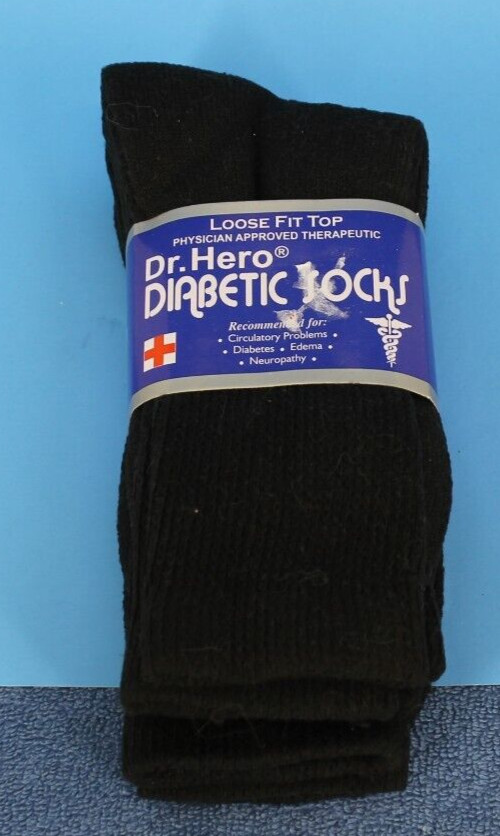 Diabetic Socks Dr Hero Black Size 9-11 shoe size 4-10 3 pair 90% Cotton RN96720