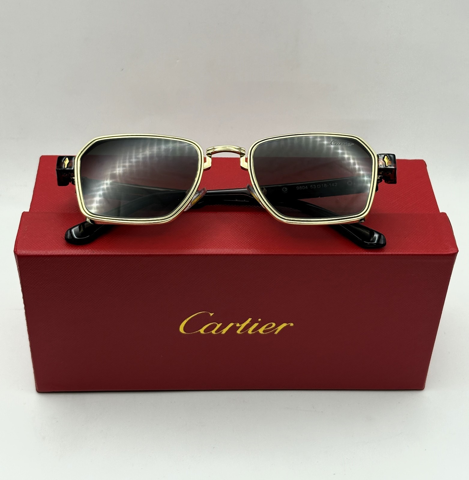 Luxurious Cartier Brown Body Black Transparent Sunglasses With Pouch And Box