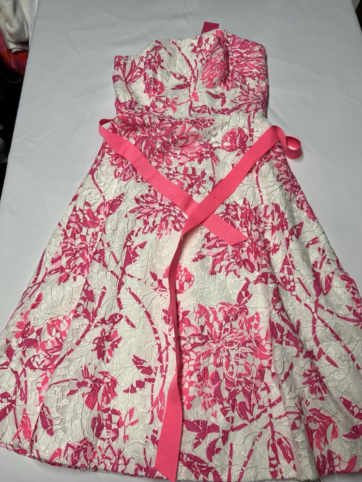 Lilly Pulitzer Sienna Strapless Dress Caliente Pink & White Lace Sz 00 NWT