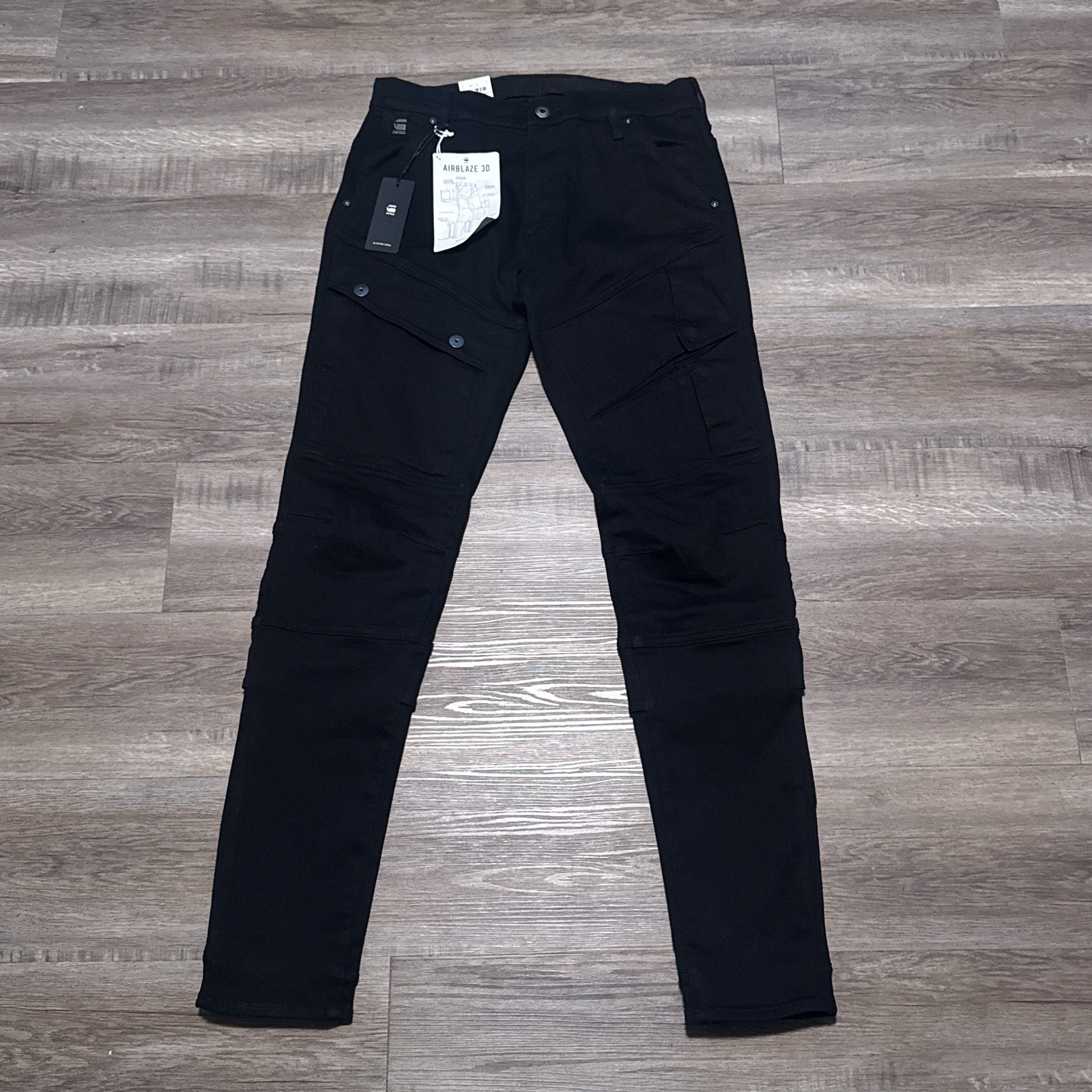 G-Star Raw Airblaze 3D Skinny Pitch Black Multi Pocket Cargo Jeans Mens 32×34