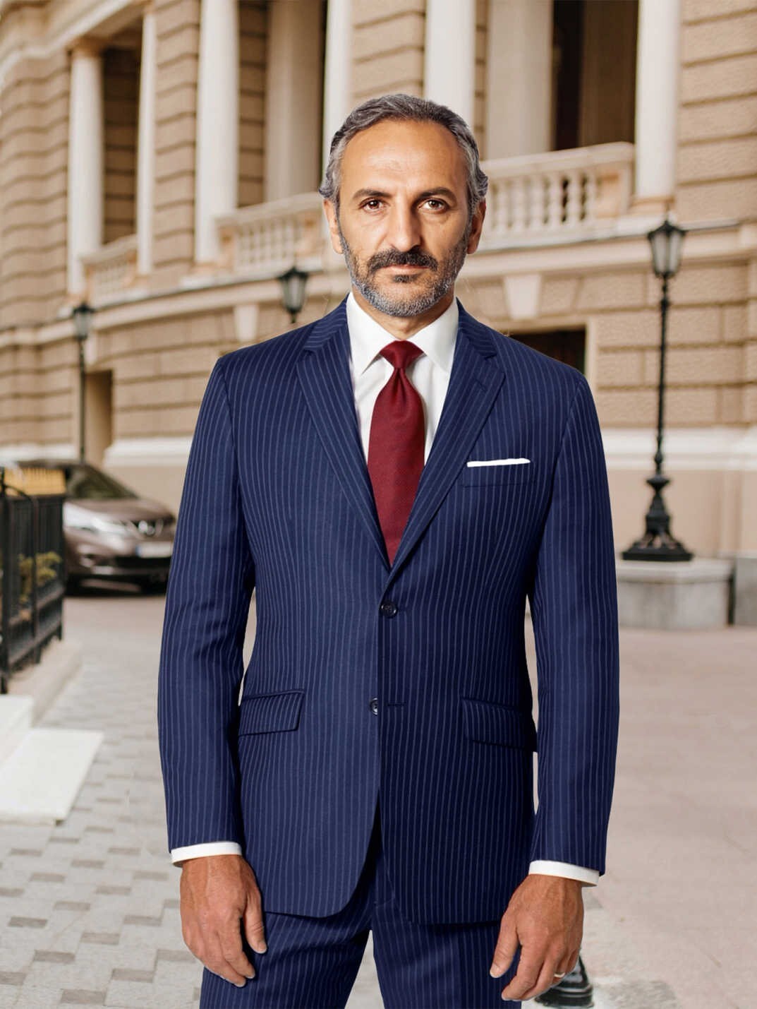 Business Striped 2pcs Men Suits Slim Fit Single Breasted Notch Lapel Wedding