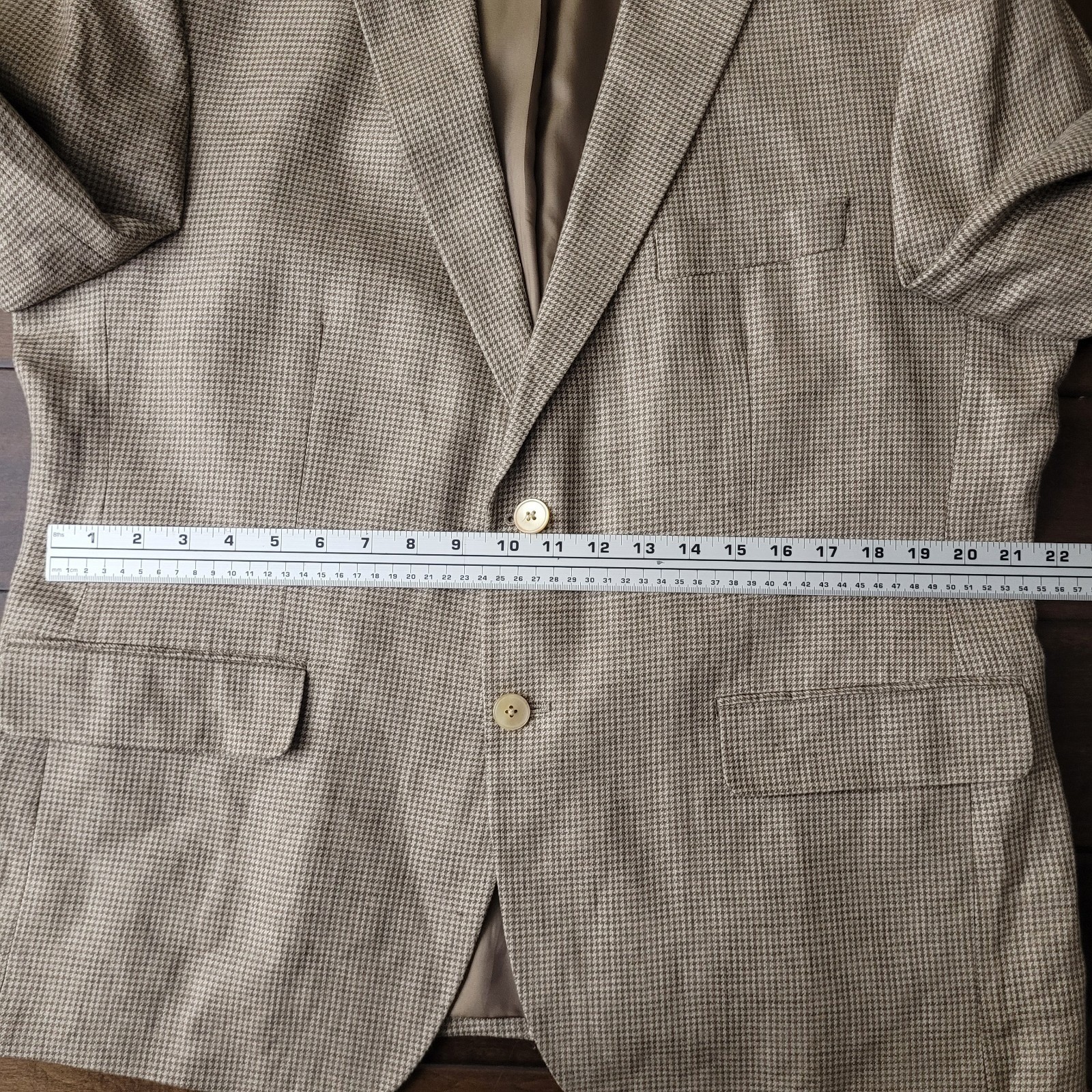 Lauren Ralph Lauren Mens 44S Tan Houndstooth 100% Linen Blazer Sport Coat Jacket