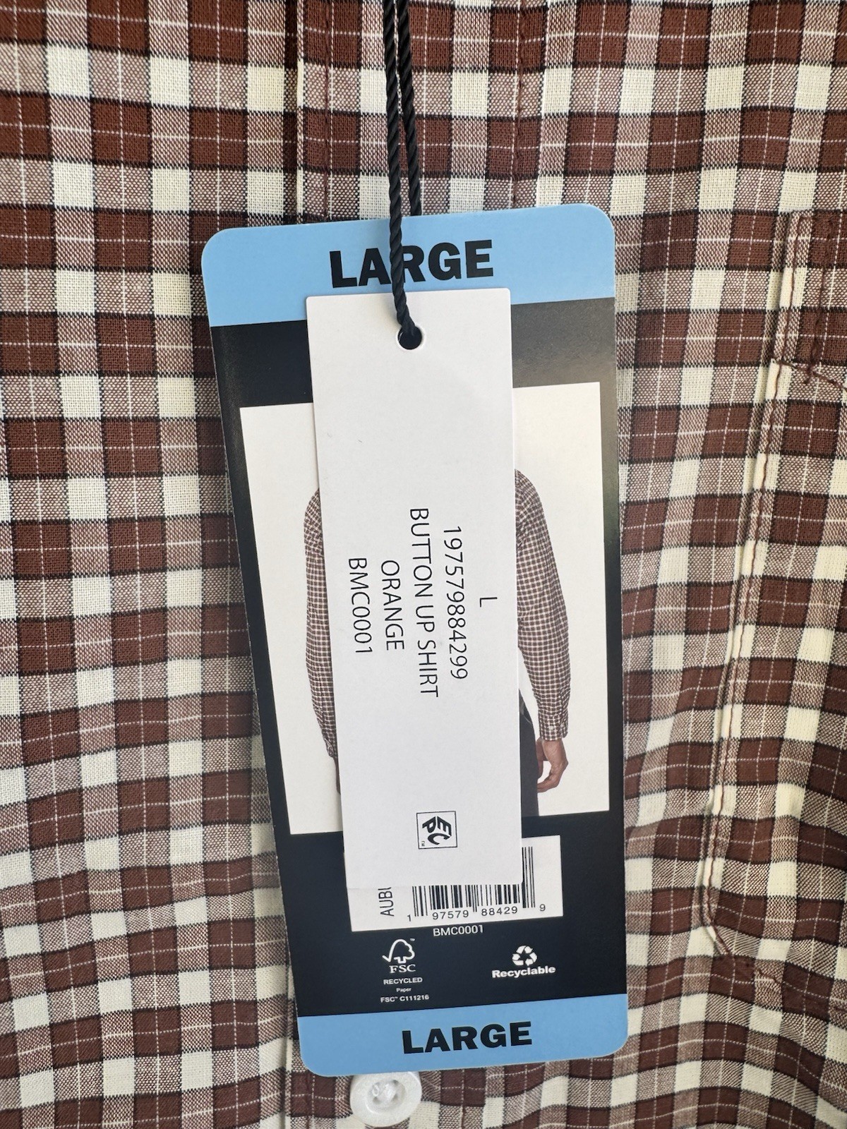 Bonobos Stretch Standard Fit Button Down Shirt – Men’s L – Brown/White Plaid