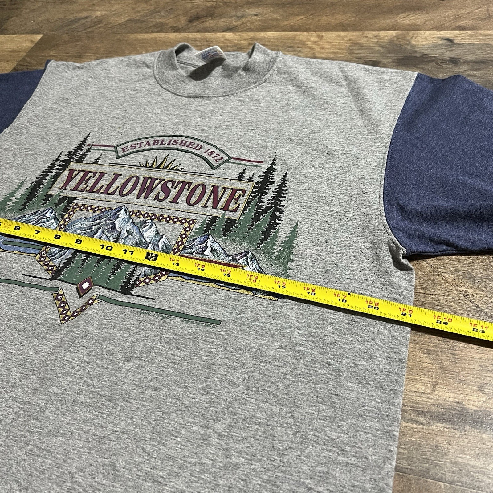 Vintage 90s Jerzees Yellowstone Mountains Graphic Tee T-Shirt VTG Mens L Large