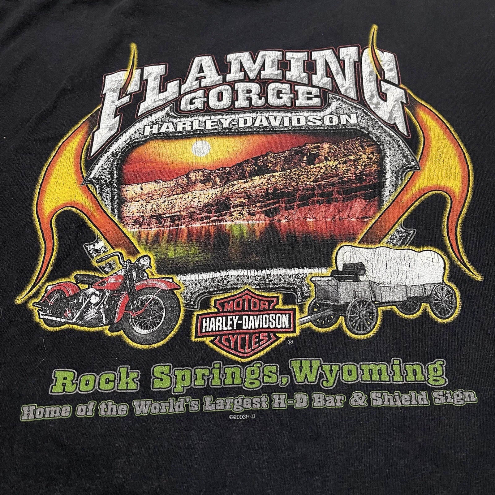 VTG Harley Davidson Shirt Mens 2X Black Double Sided Rock Springs Wyoming Biker