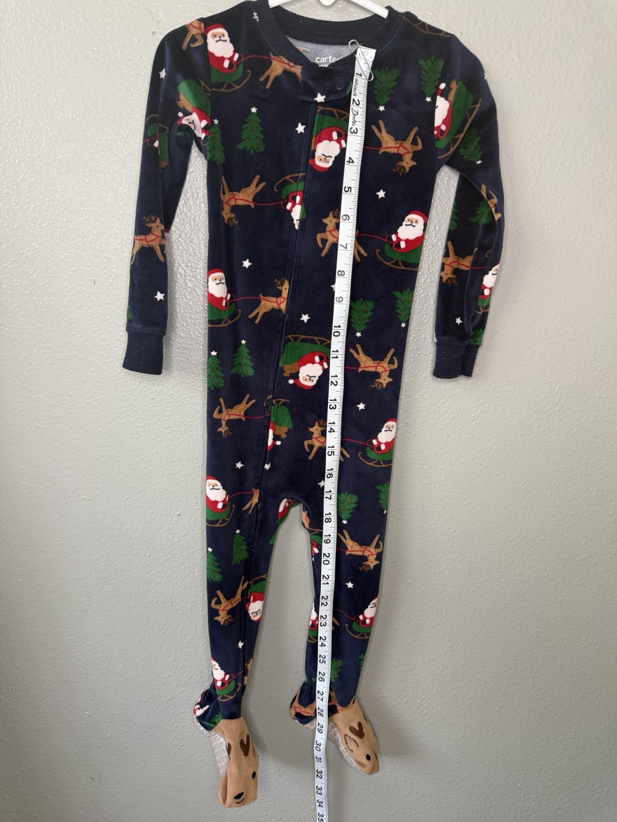 Carter’s Child of Mine 2T/2A Footed Zip Cotton Knit Santa Christmas Sleepers 2pc