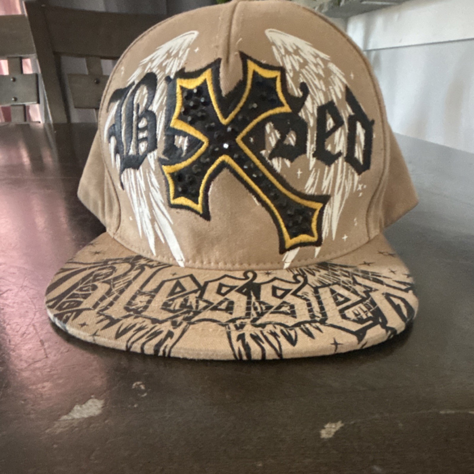 Top Level Snapback Hat Adjustable Tan Graphic Religious Theme Men