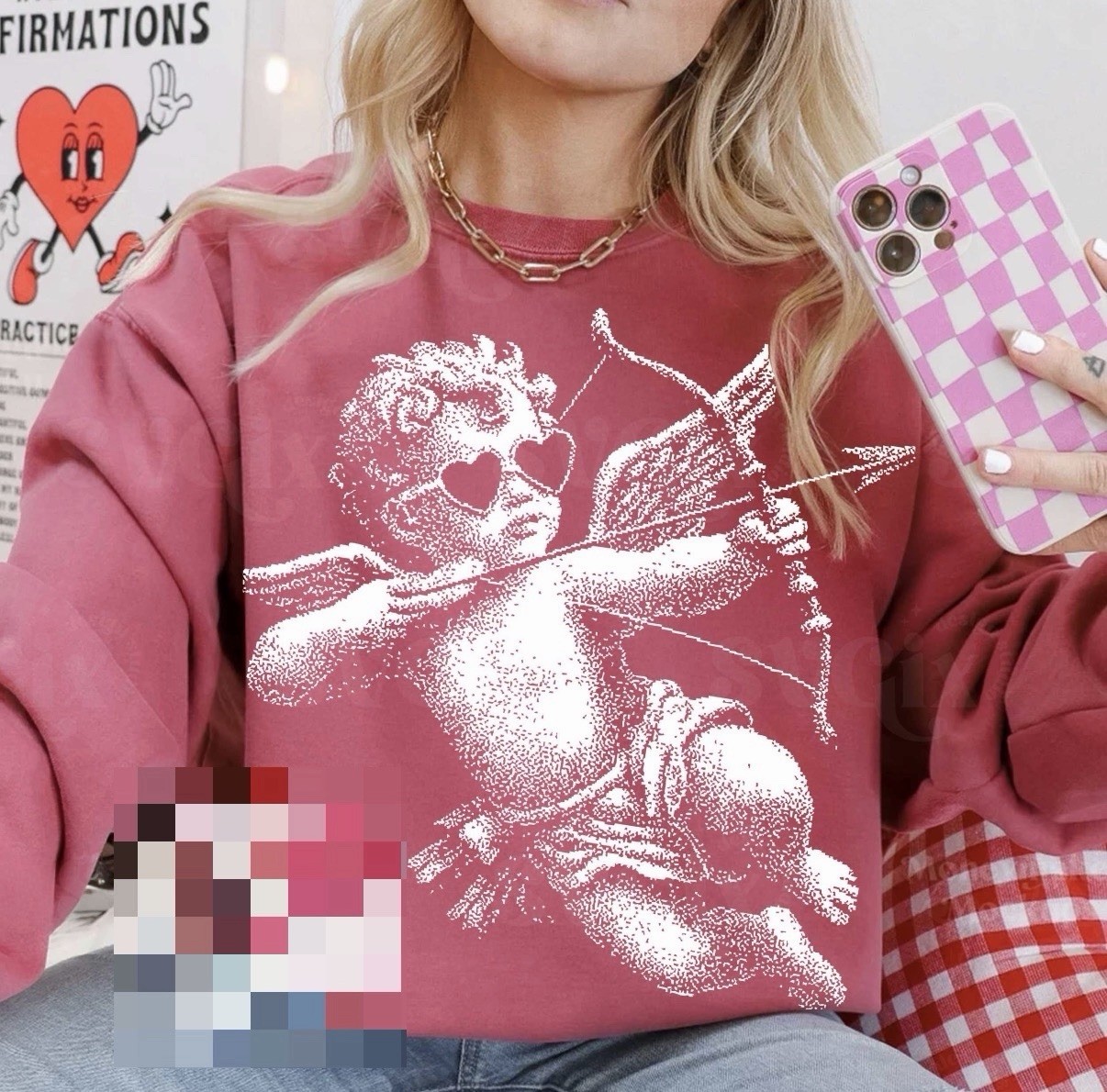 Valentines Halftone Cupid Love Hearts Custom Unisex T-Shirt Top Tee Size S-3XL