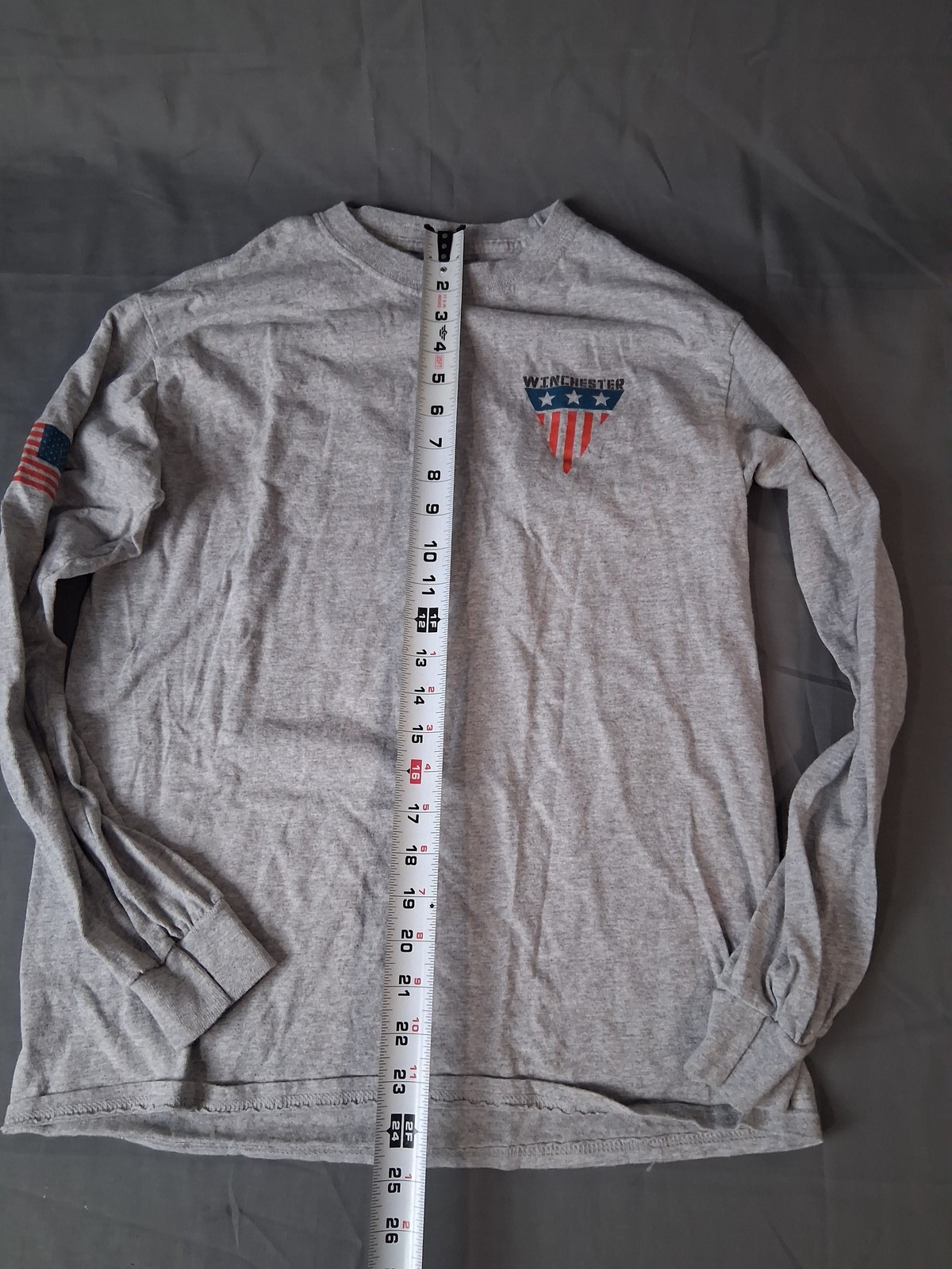 Winchester The American Legend Long Sleeve T-Shirt Men’s Size M Gray Patriotic