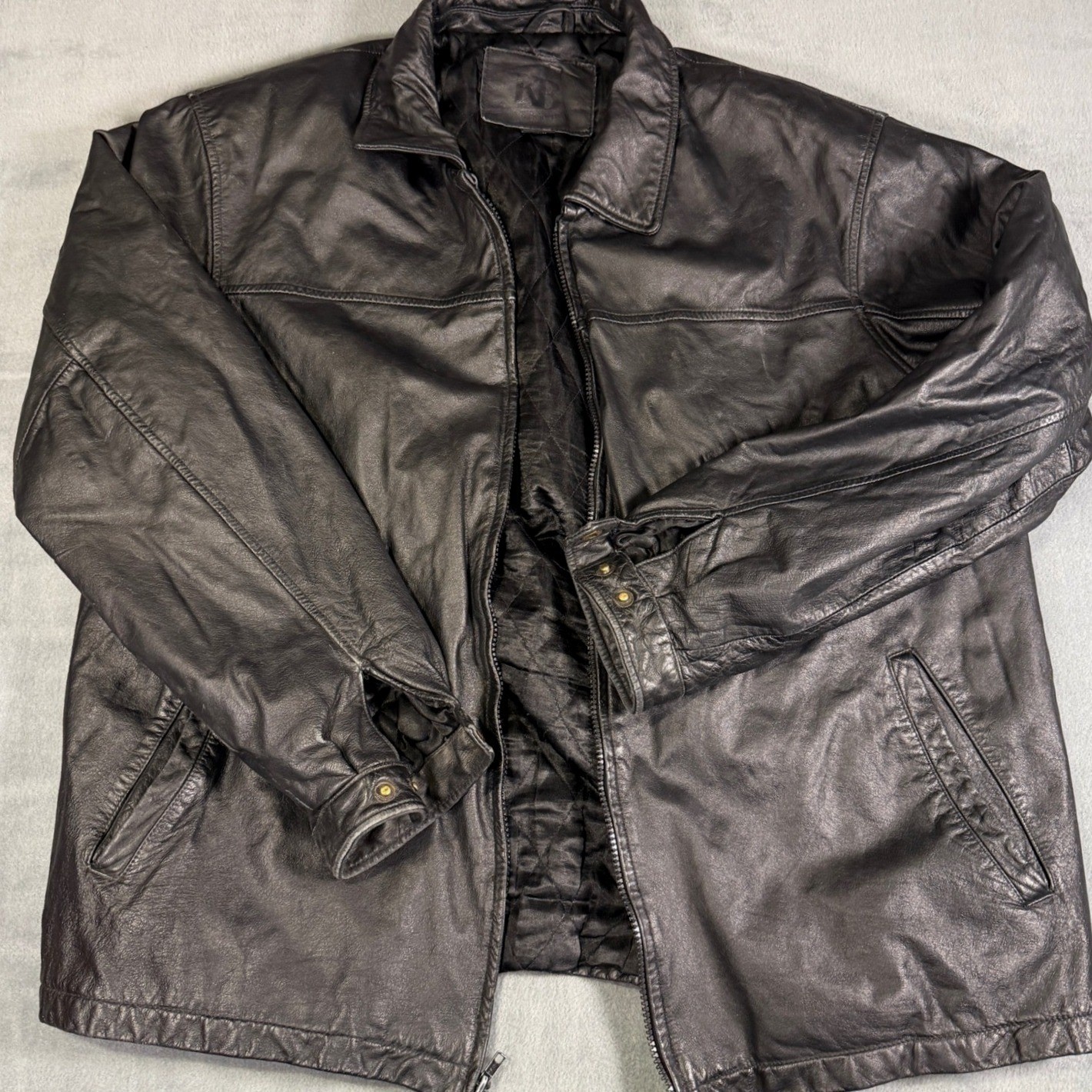 Knightsbridge Mens Genuine Leather Jacket Black Full Zip Quilted Lining Large