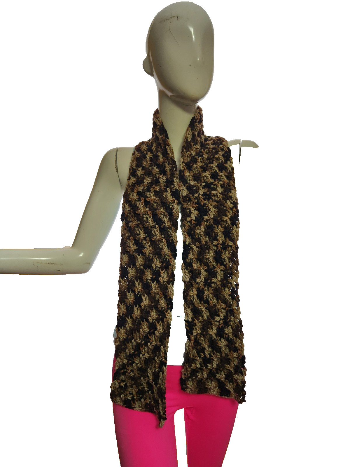 hand crocheted men’s scarf in brown & tan