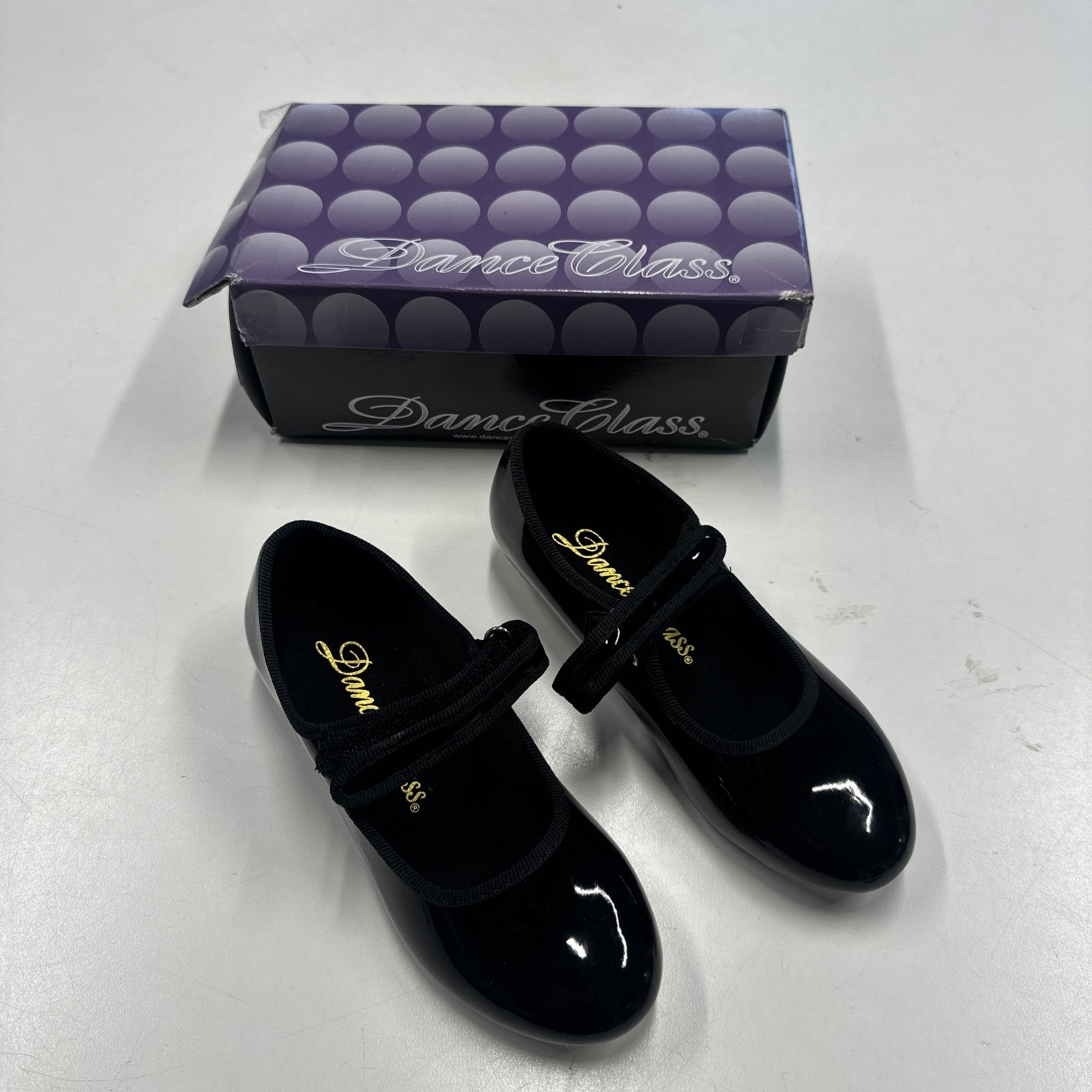 Dance Class Tap Shoe 13 Girls Black Maryjane Hook & Loop Round Toe Wipe Clean