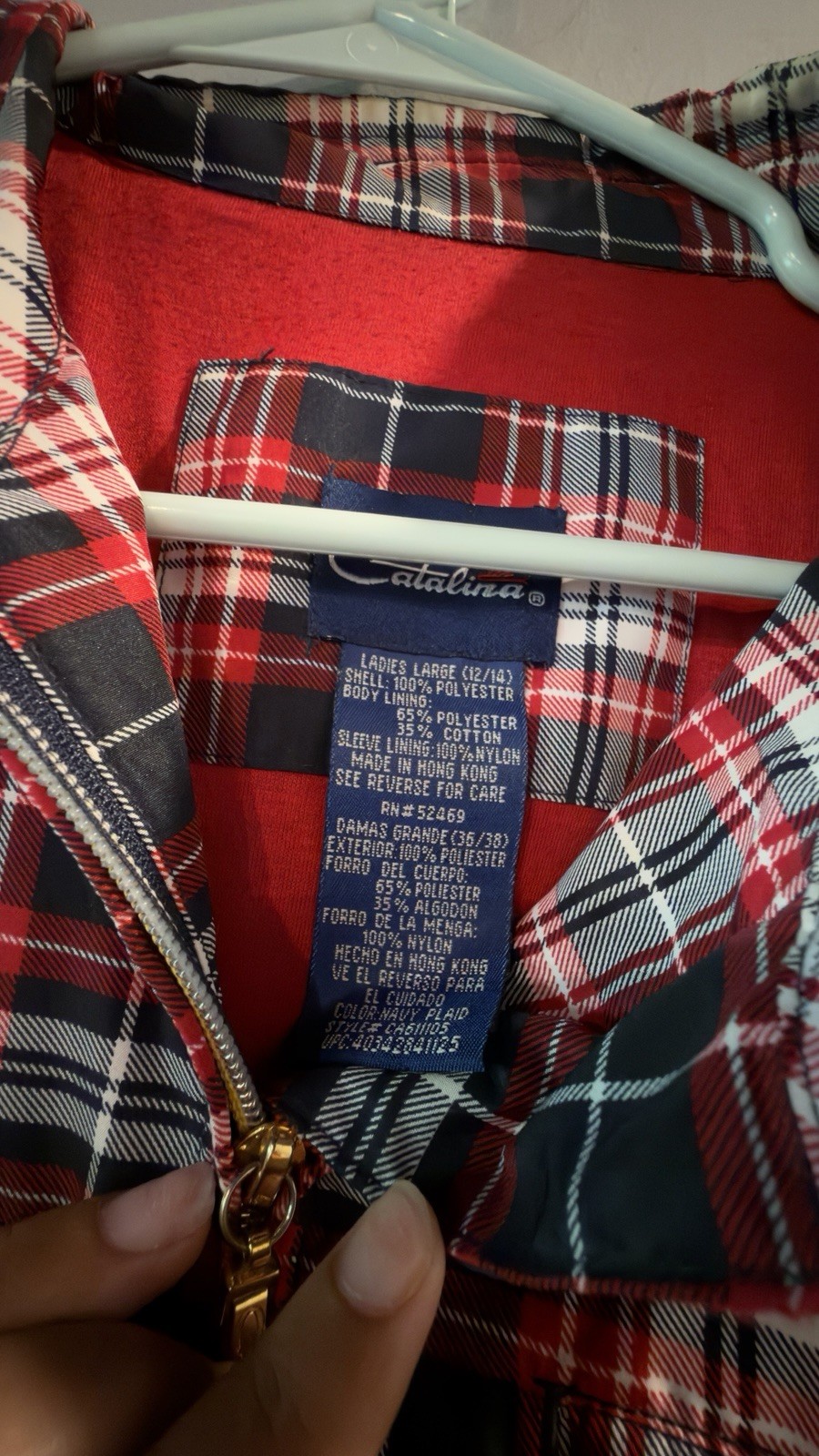 Catalina Men’s Plaid Full Zip Lined Jacket Red/Black/White Size L
