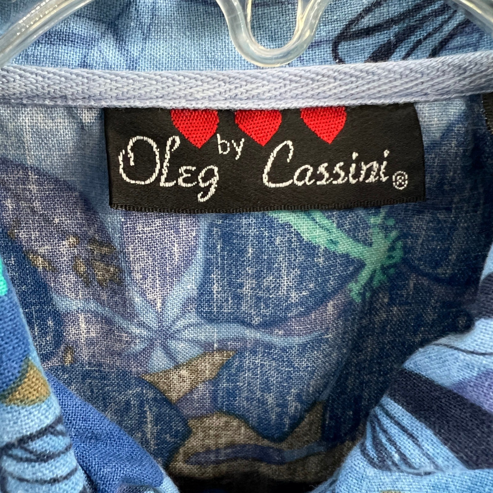 Oleg Cassini Womens Linen Blend Shirt L Tropical Floral Resort Coastal Vacation
