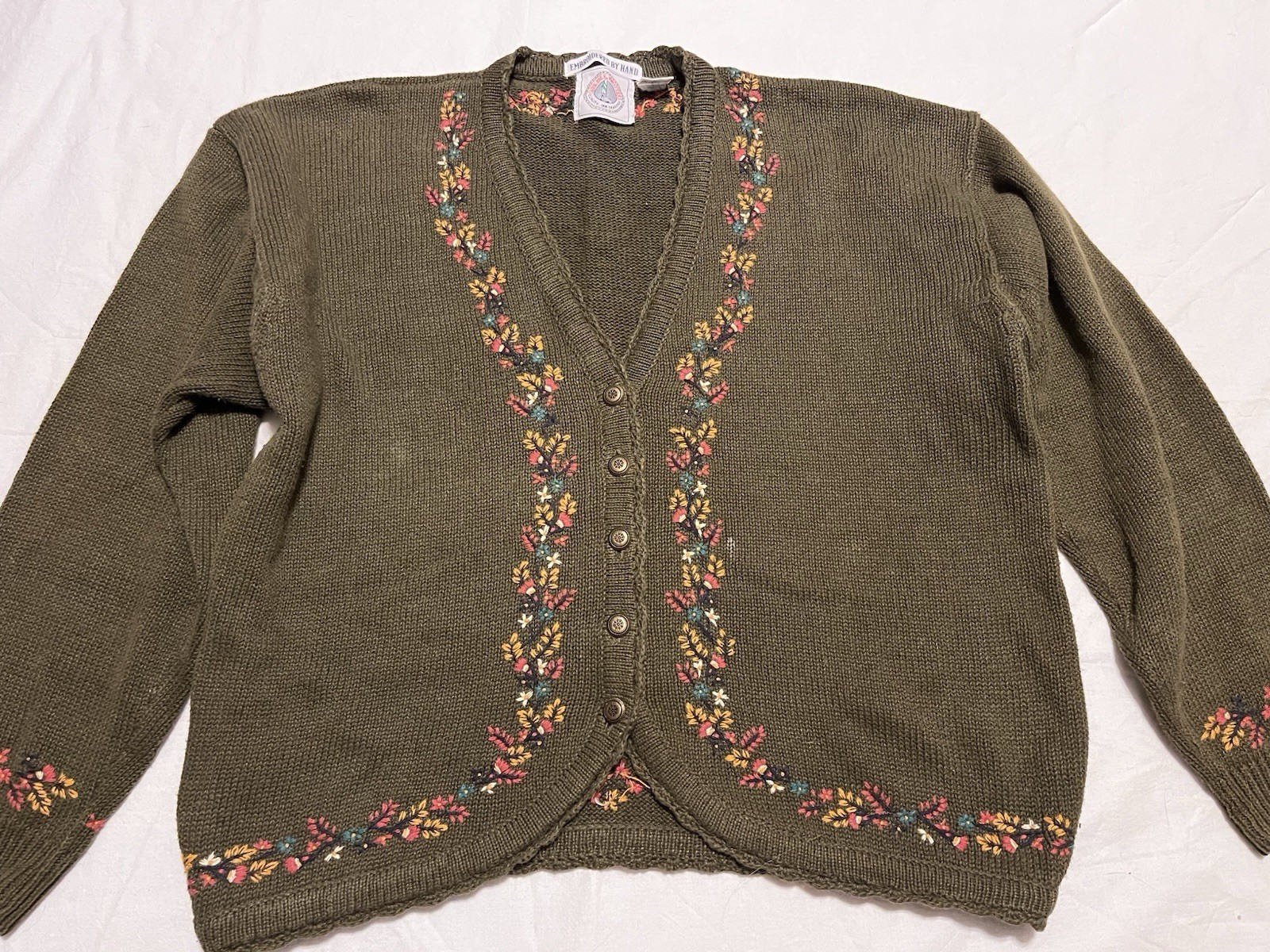 VTG 90s Cape Isle Knitters Grandma Cardigan Sweater Floral Women’s Large Cottage