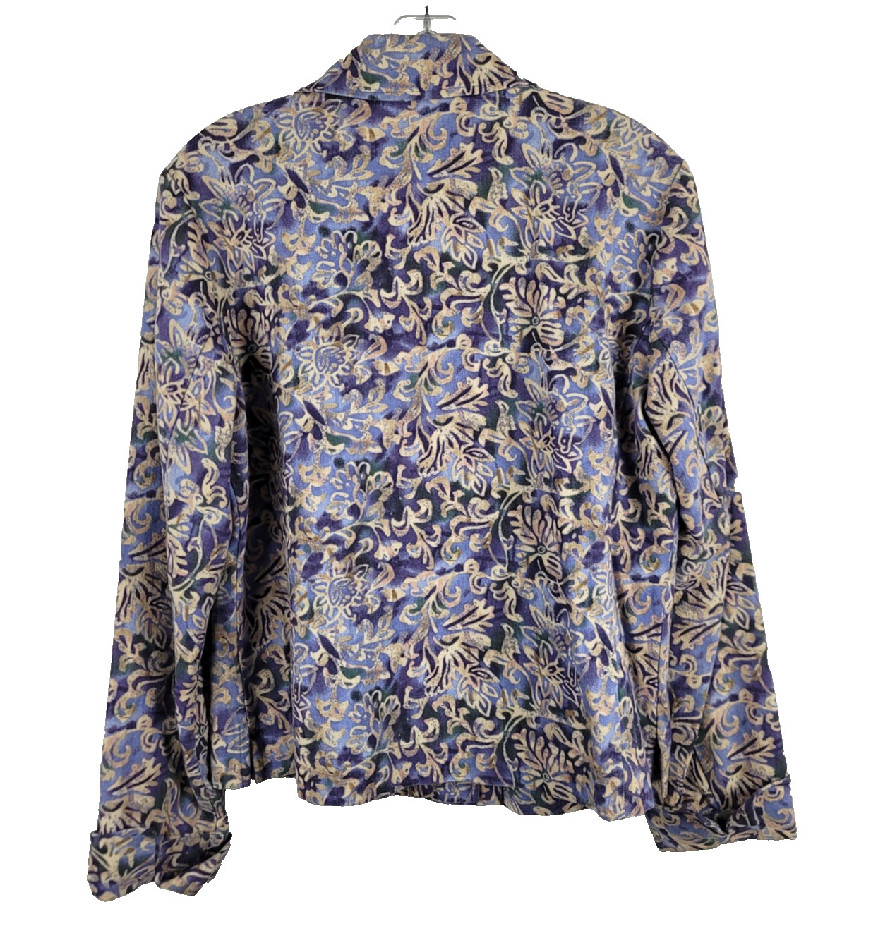 COLDWATER CREEK Purple/Beige/Green HEAVY LINEN BLEND JACKET Floral/Scrolls SZ L