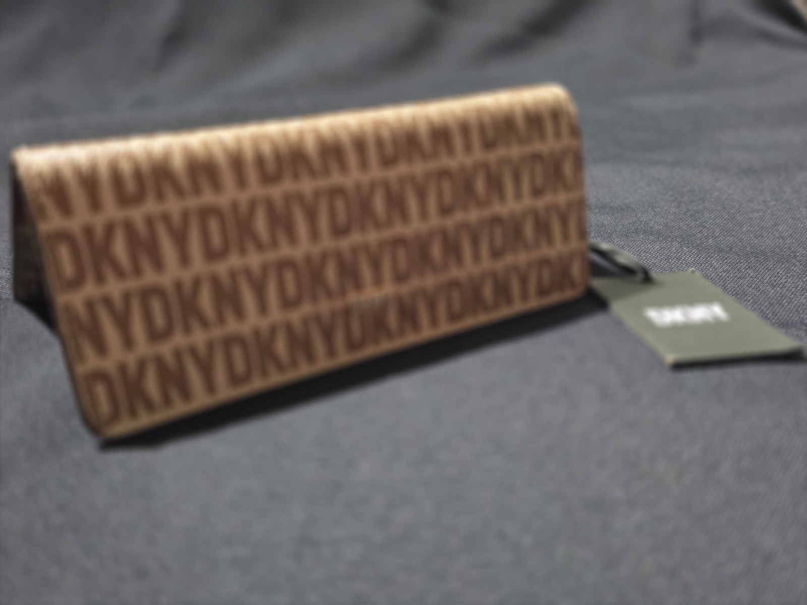 DKNY Women’s Logo Continental Wallet Tan Brown Monogram Faux Leather